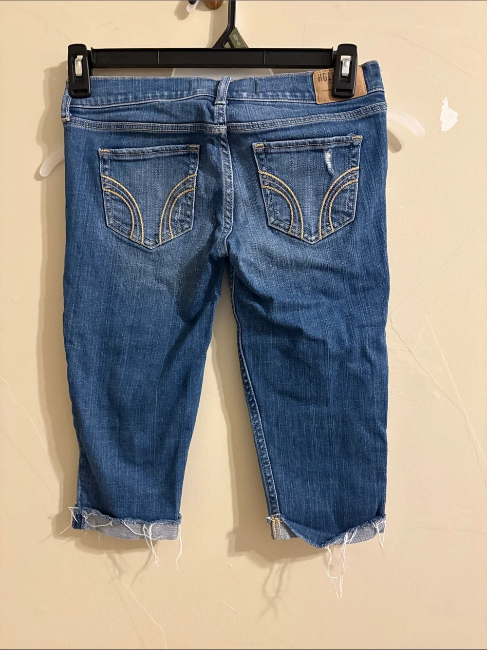 Hollister Women's Blue Distressed Denim Bermuda Shorts